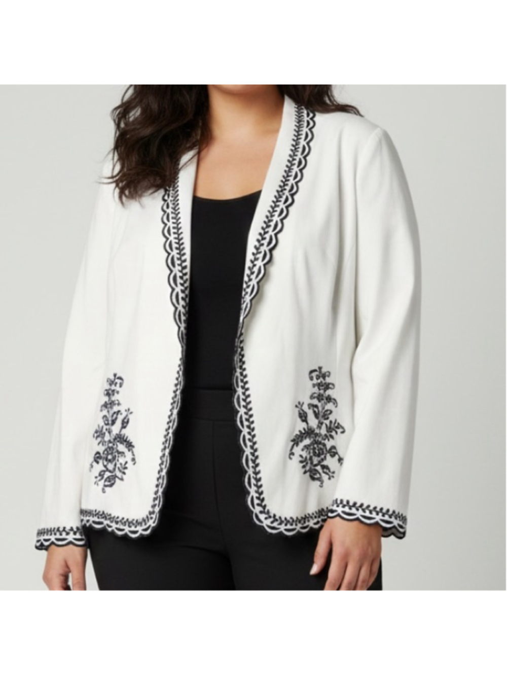 NWT Together Plus Sz 18 Cotton Scalloped Edge Embroidered Lined Blazer
